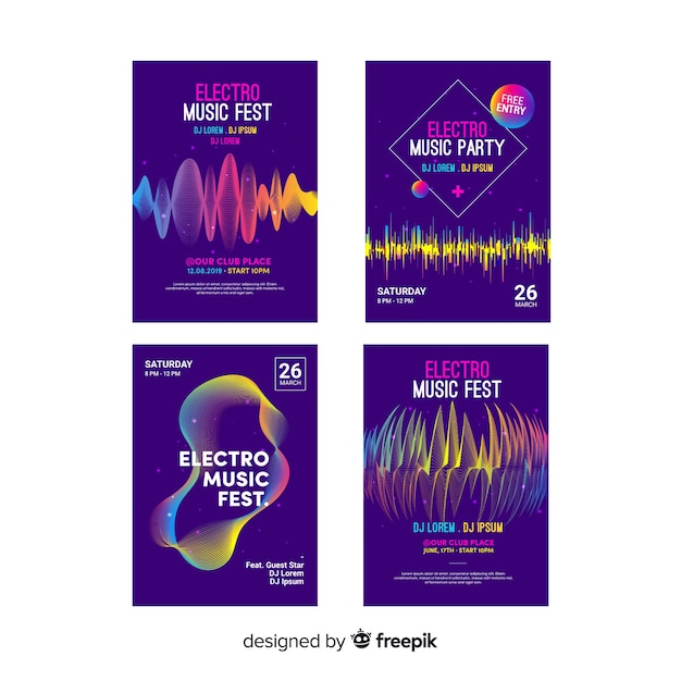 Vettore gratuito collezione di poster sonori wave