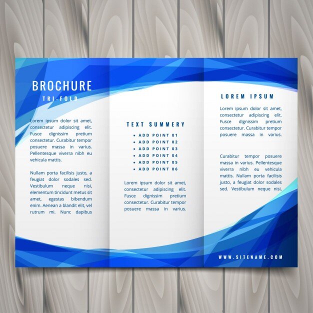 Wave style blue trifold brochure