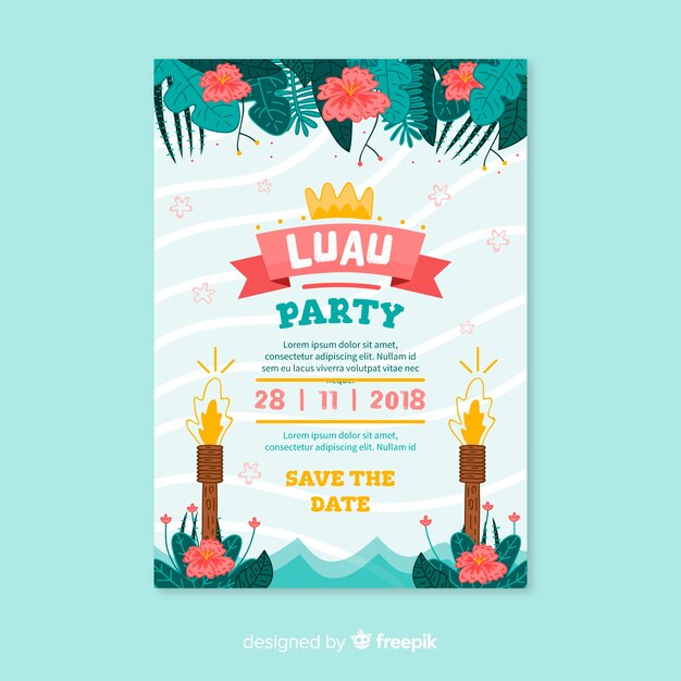 Free vector waves luau party poster template