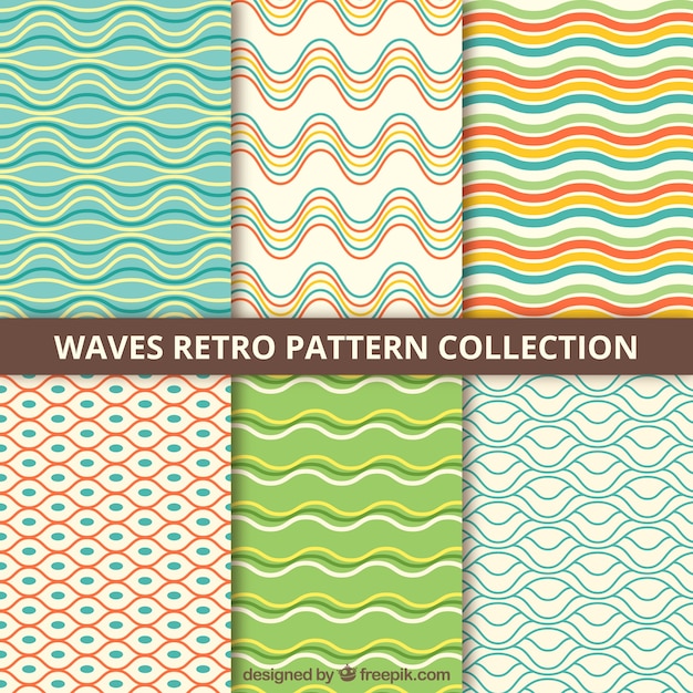 Free vector waves retro patterns set