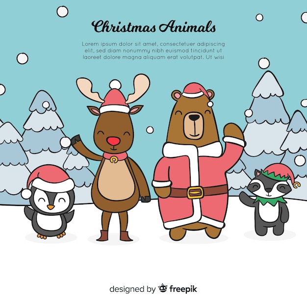 動物のクリスマスの背景を振る