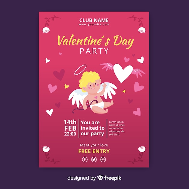 Waving cupid valentine party poster template