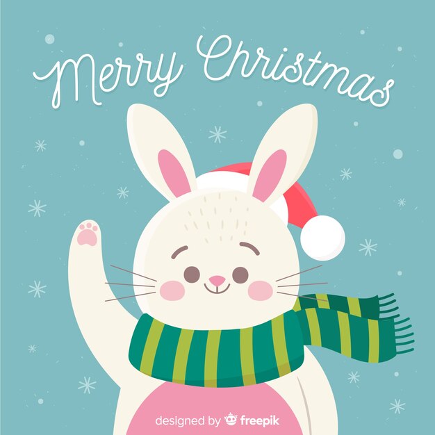 Waving rabbit christmas background