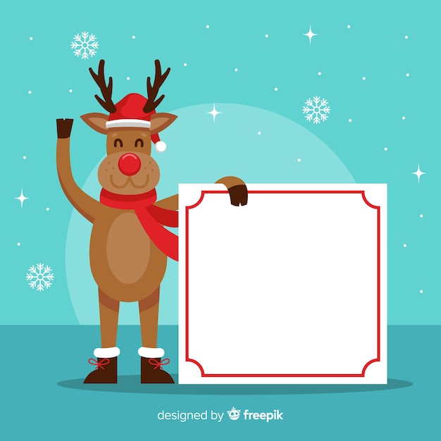 Free vector waving reindeer holding blank sign