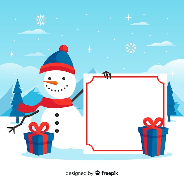 Free vector waving snowman holding blank sign