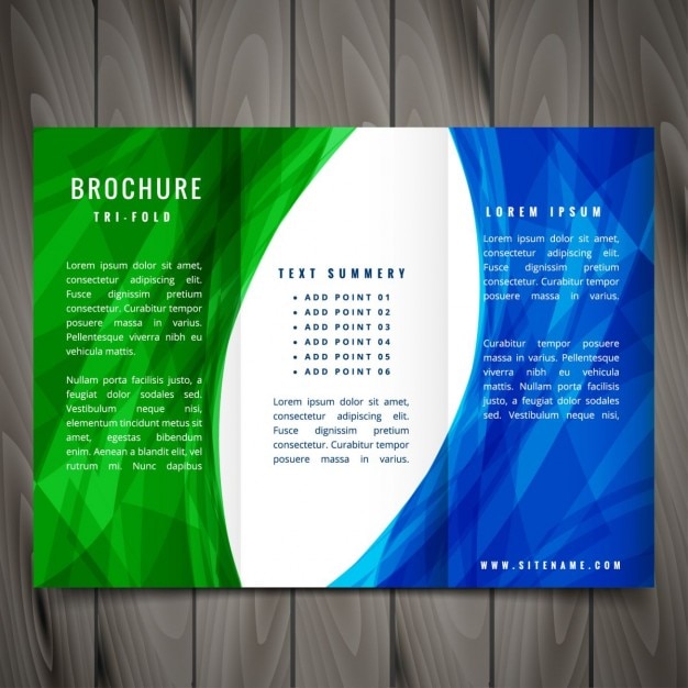 Free vector wavy abstract trifold in blue and green colors