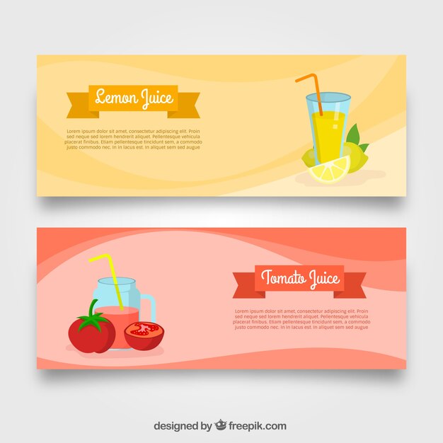 Wavy banners with two different fruit juices