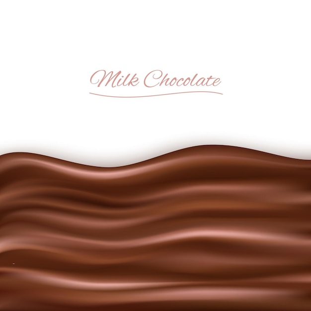 白い背景の上に波状のチョコレートの背景。チョコレートとミルクチョコレートの連続性が波打つように水平に溶ける