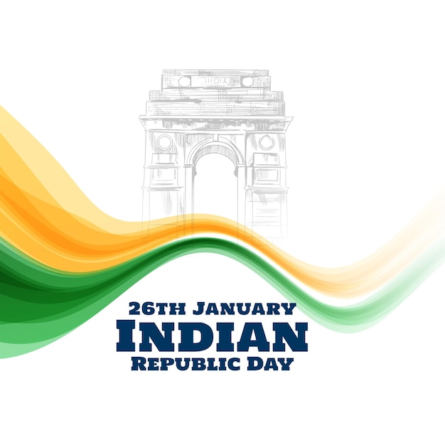 Волнистый индийский флаг с эскизом ворот индии на день республики