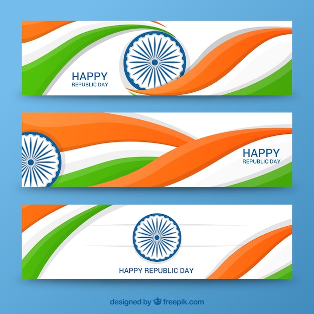 Free vector wavy indian republic day banners