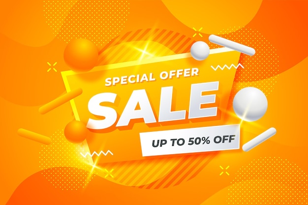 Wavy orange background with 3d elements sale concept