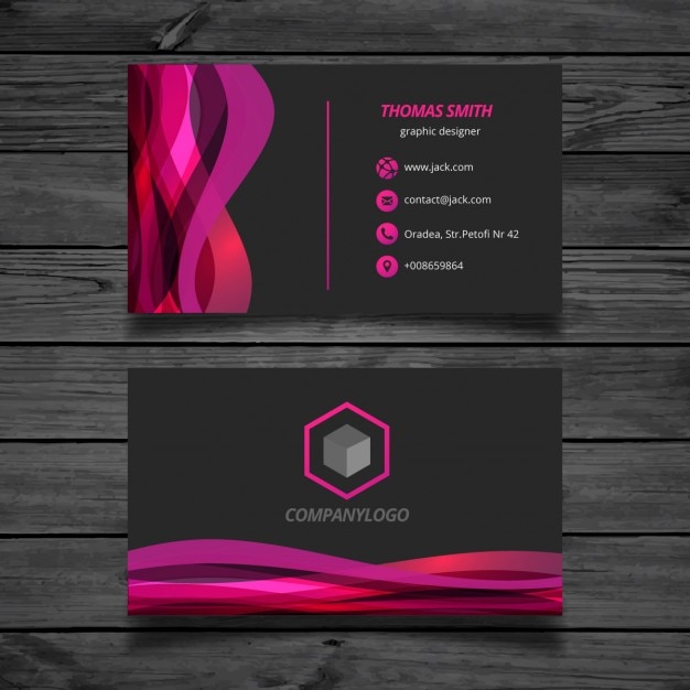 Free vector wavy pink and black business card
