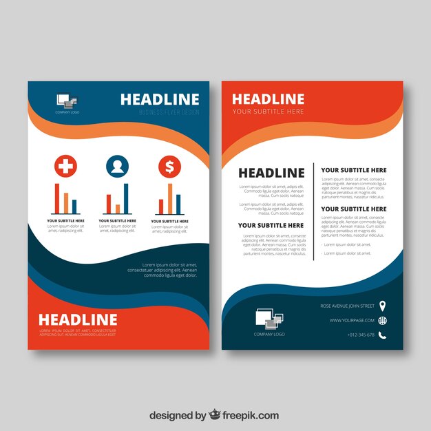 Wavy red and blue business cover template