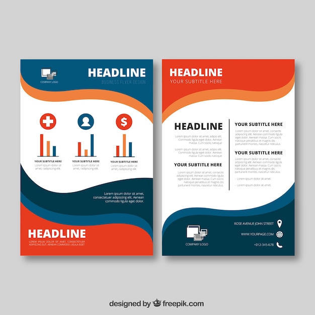 Wavy red and blue business cover template