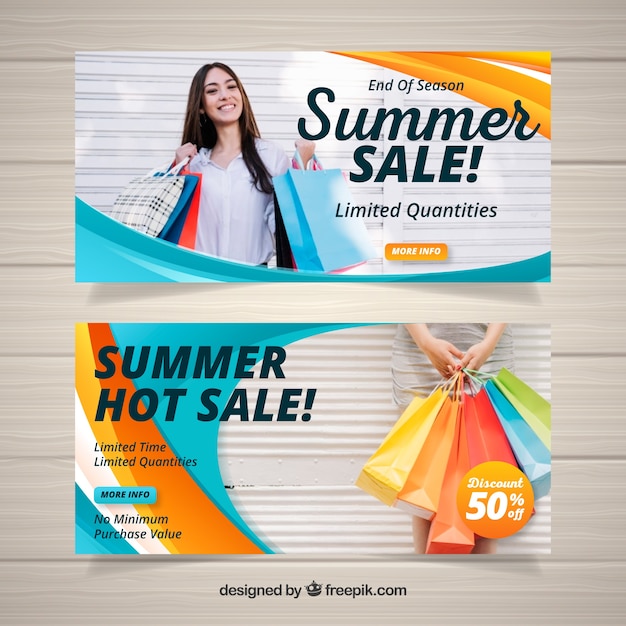 Wavy summer sale banners with photo