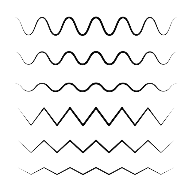 Free vector wavy and zig zag pointy lines set