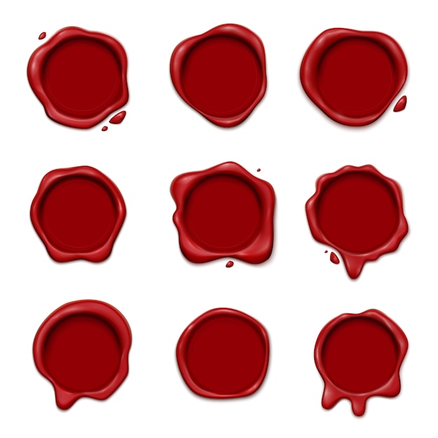 Бесплатное векторное изображение Набор восковых штампов реалистичных 3d изображений с различными вафельными печатями с пустым пространством для текста