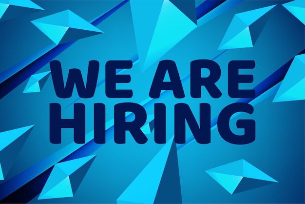 We are hiring poster or banner design job vacancy advertisement concept on blue background