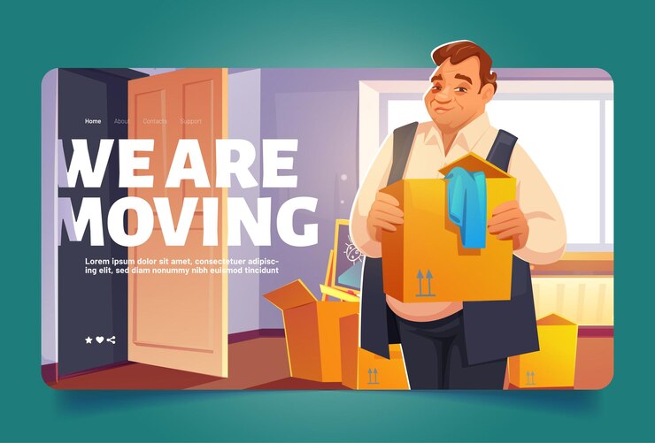 Free Vector we are moving banner with man holding box