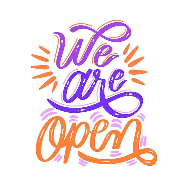 Free vector we are open again lettering