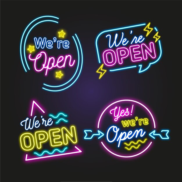 We are open neon sign collection concept
