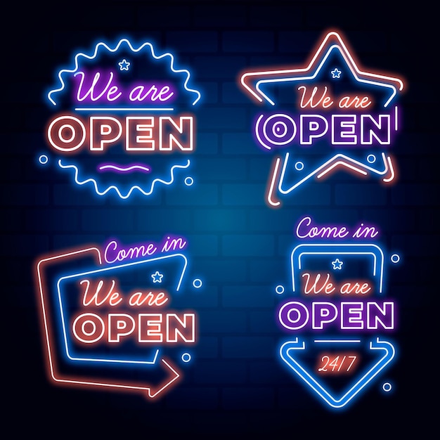 Free vector we are open neon sign collection