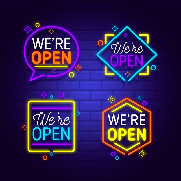 Free vector we are open neon sign collection