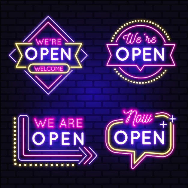 Free vector we are open neon sign collection