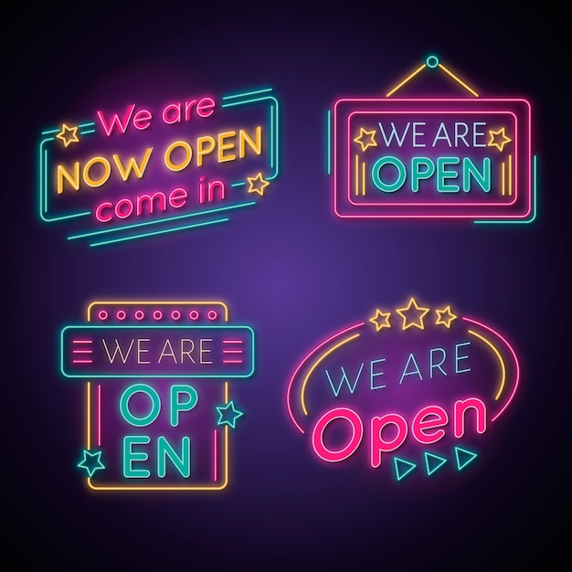 Free vector we are open neon sign pack