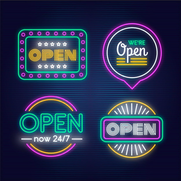 Free vector we are open neon sign set