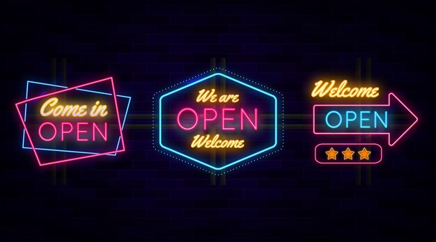 We are open neon sign set