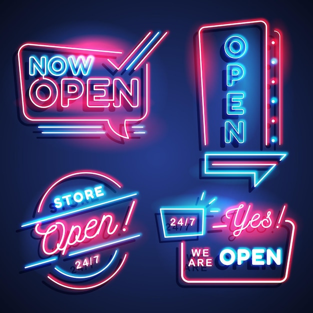 Free vector we are open neon sign set