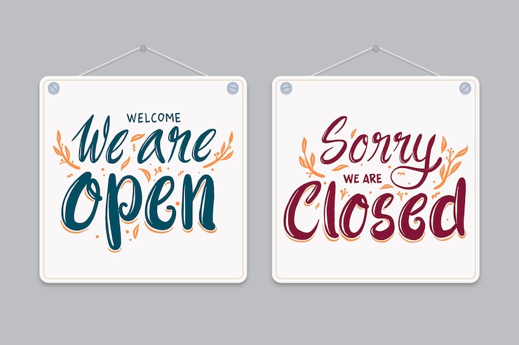 Free Vector we are open and we are closed lettering