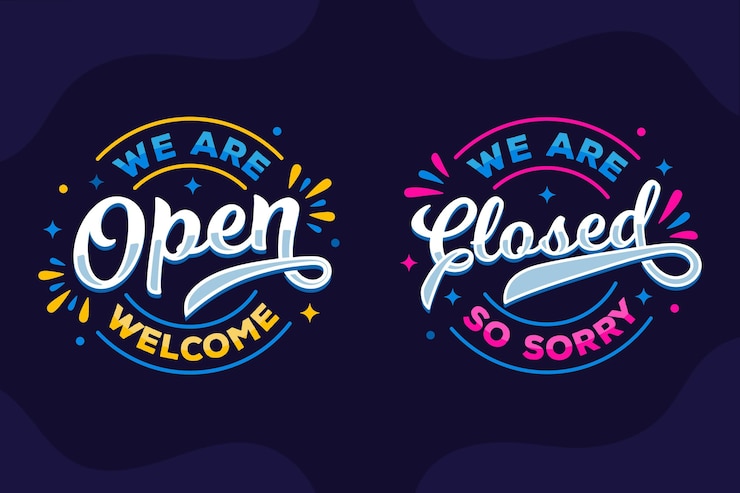 Free Vector we are open and we are closed lettering