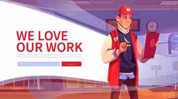 Free vector we love our work web banner post office employe