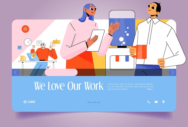 Free vector we love our work web banner with office people