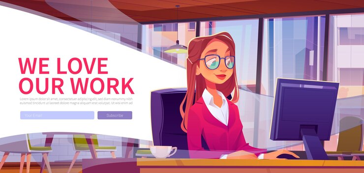 Free Vector we love our work web banner woman working landing