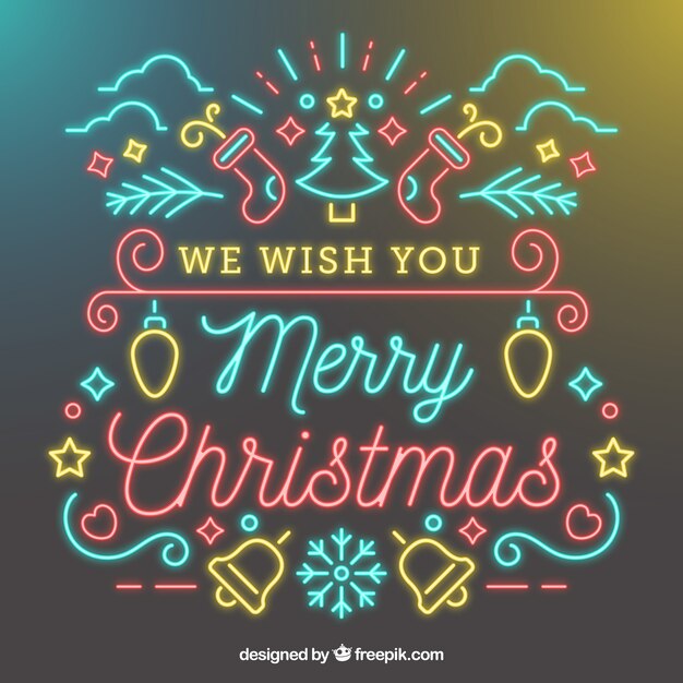 we wish you a merry christmas neon background