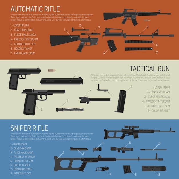Free vector weapons and guns horizontal banners