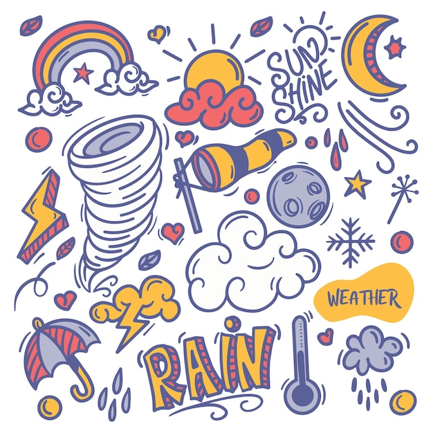 Doodle disegnato a mano di elementi meteorologici