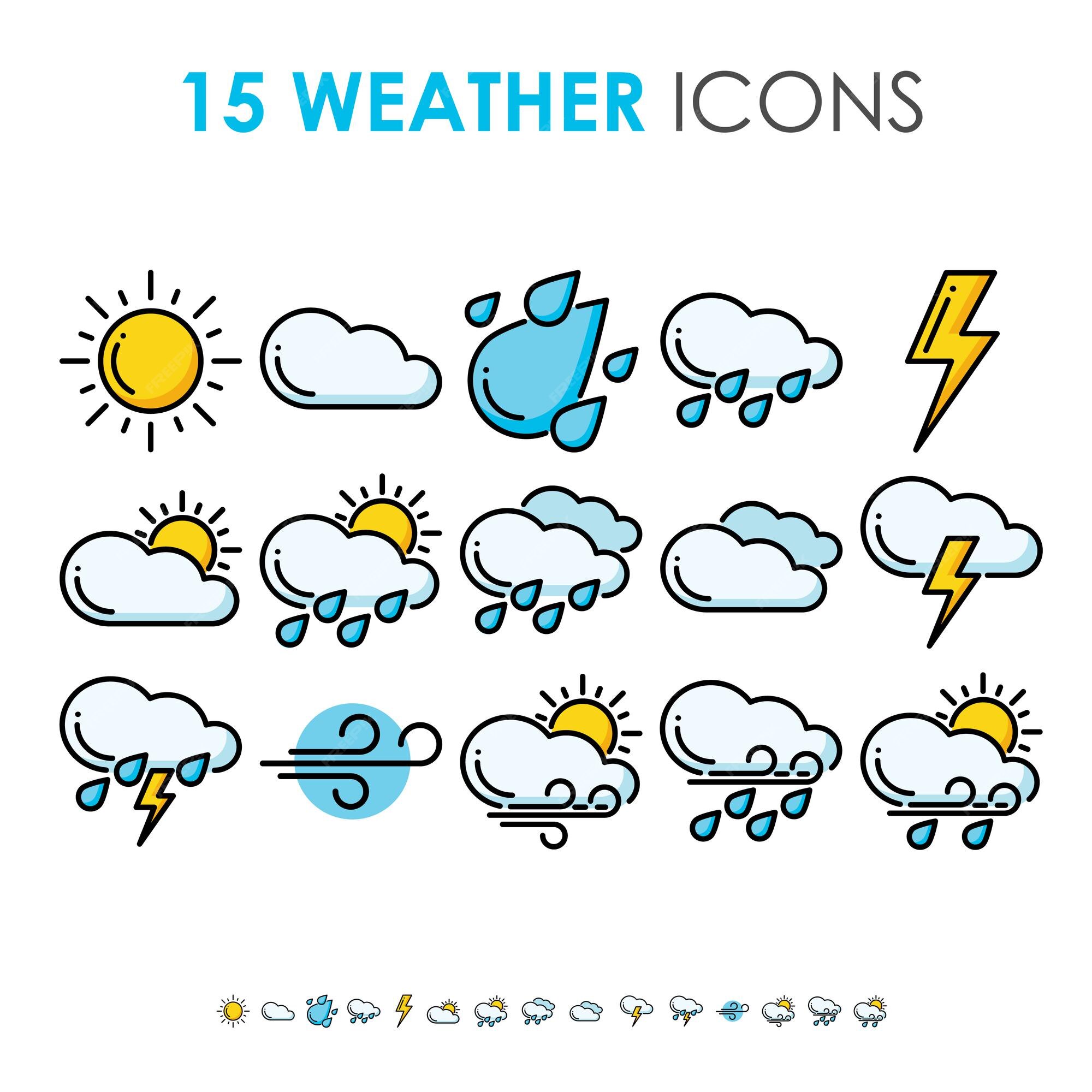 Premium Vector | Weather forecast and climate collection in thick line 
