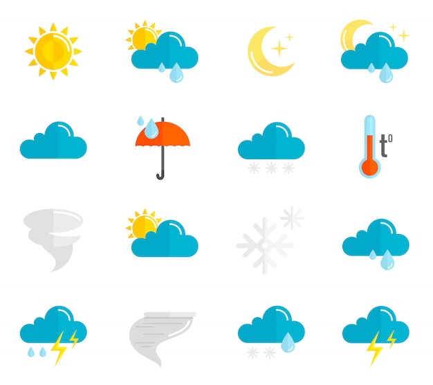 Плоский набор иконок погоды