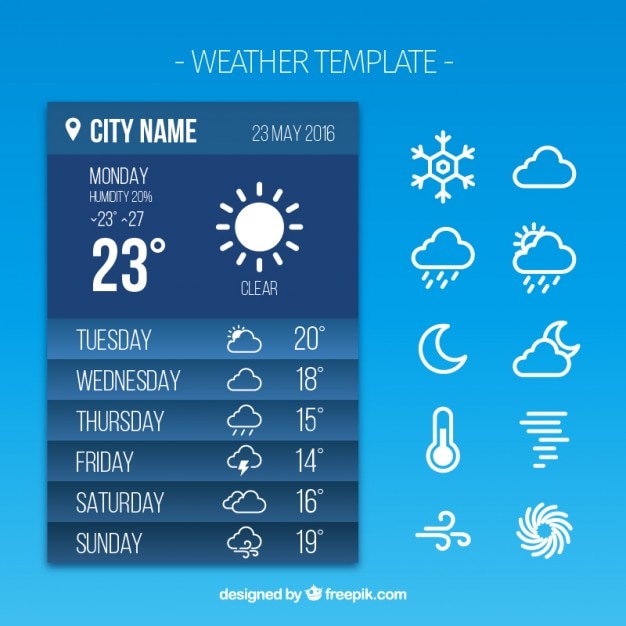 Бесплатное векторное изображение Приложение прогноз погоды