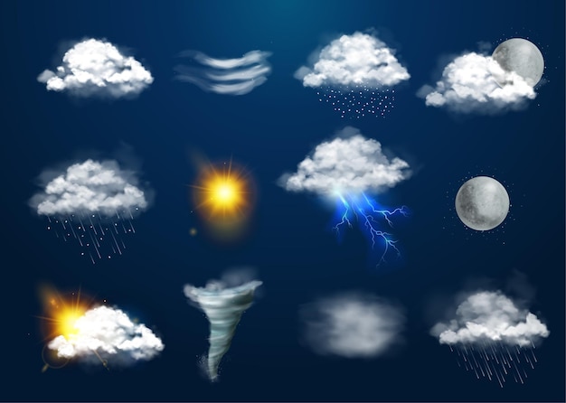 Free vector weather set with natural phenomena symbols realistic isolated vector illustration