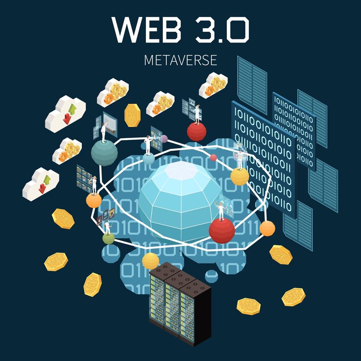 Бесплатный Вектор изометрическая концепция технологии web 3.0 с векторной иллюстрацией символов метавселенной