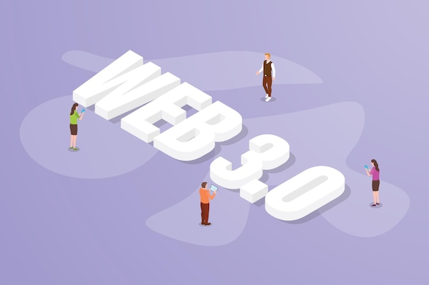 Free vector web 30 internet technology big text word and people around with modern isometric style