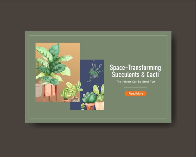 Web banner template with summer plants design