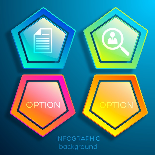 Web business infographics with colorful hexagons two options and icons