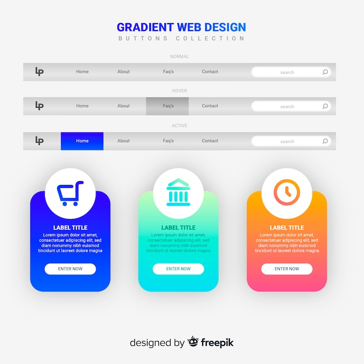 Free Vector web button collection in gradient style