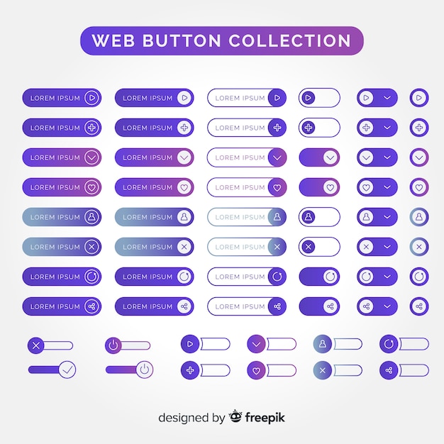 Vettore gratuito pulsante web impostato in design piatto